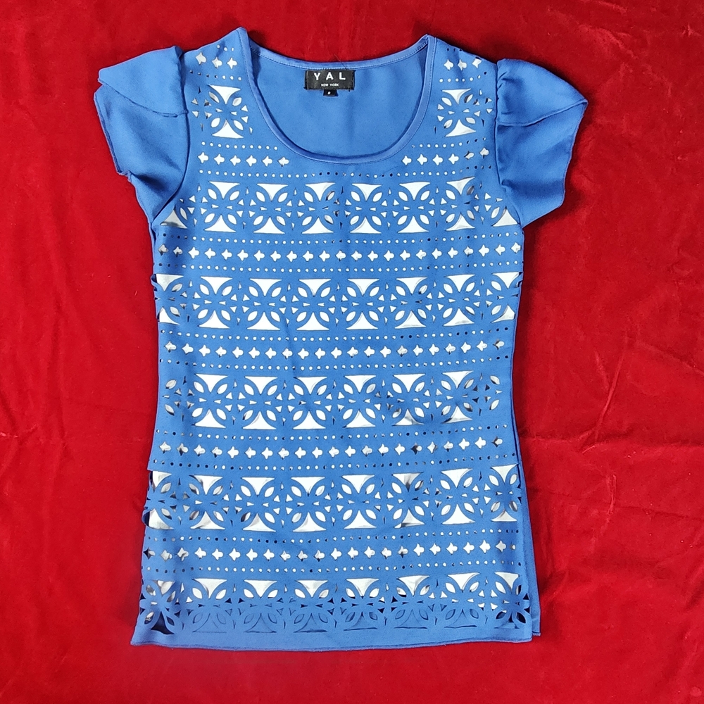Women's Blue Lace Cutout Top